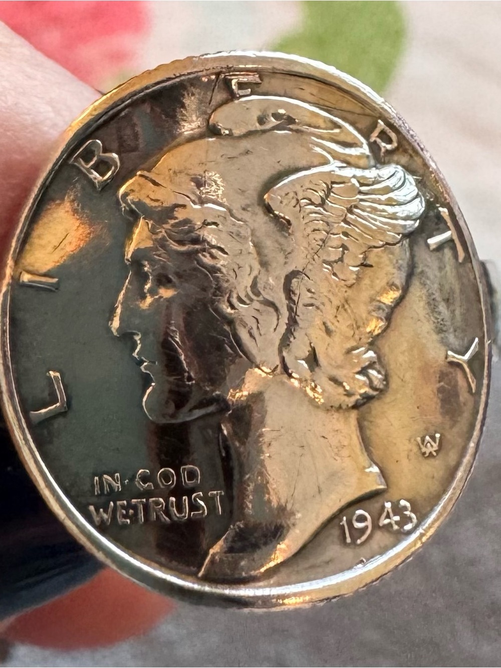 Vintage 1943 mercury dime silver ring-handmade. Unisex